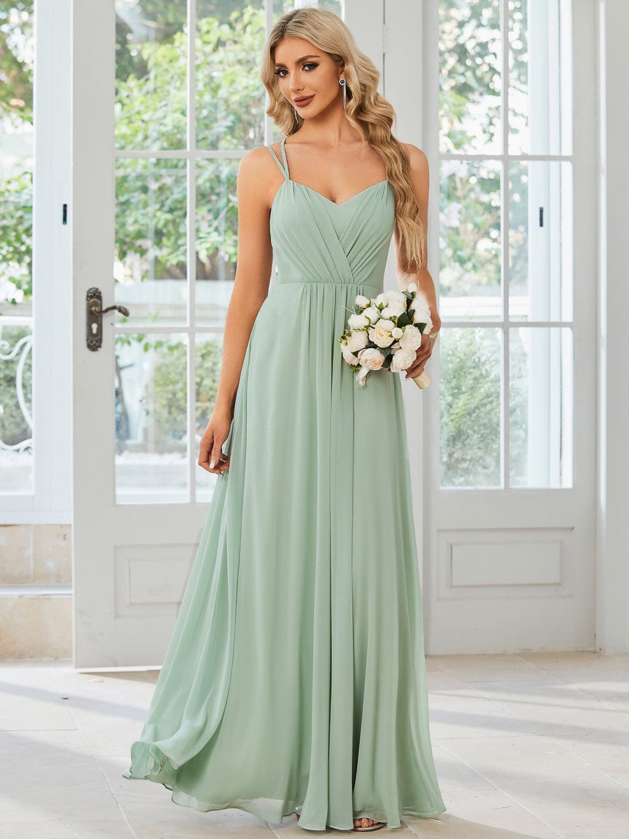 Custom Size Chiffon and Lace Open Back Bridesmaid Dress with Spaghetti Straps #color_Mint Green