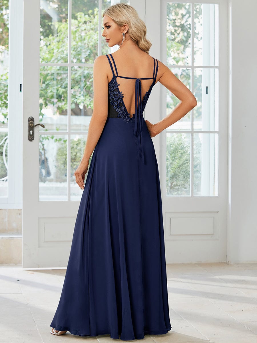 Navy Chiffon Bridesmaid Dresses #style_ES01692NB