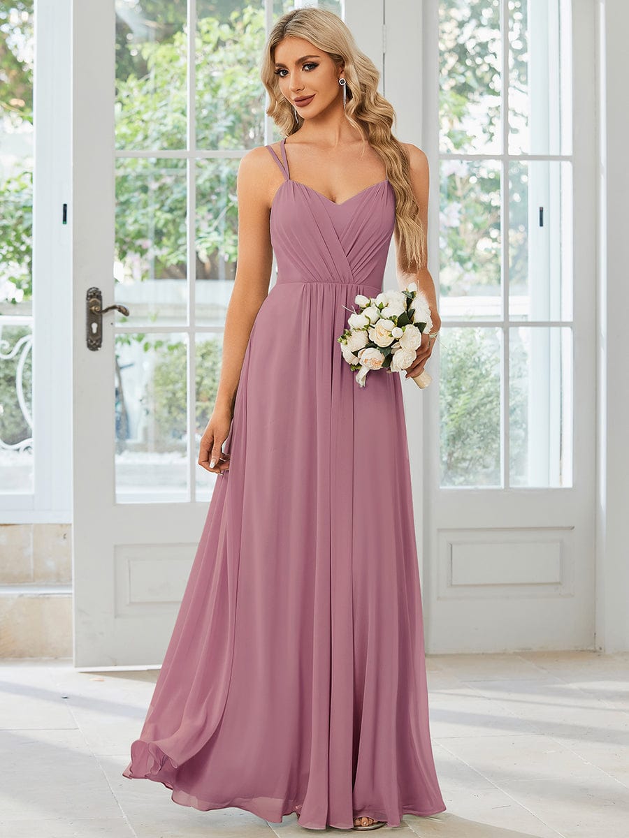 Custom Size Chiffon and Lace Open Back Bridesmaid Dress with Spaghetti Straps #color_Purple Orchid