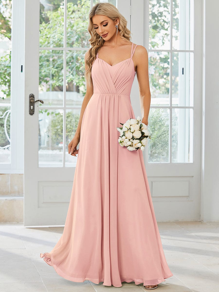 Custom Size Chiffon and Lace Open Back Bridesmaid Dress with Spaghetti Straps #color_Pink