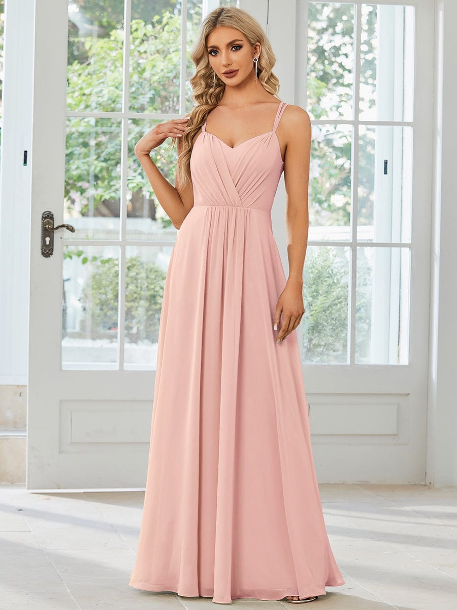 Custom Size Chiffon and Lace Open Back Bridesmaid Dress with Spaghetti Straps #color_Pink