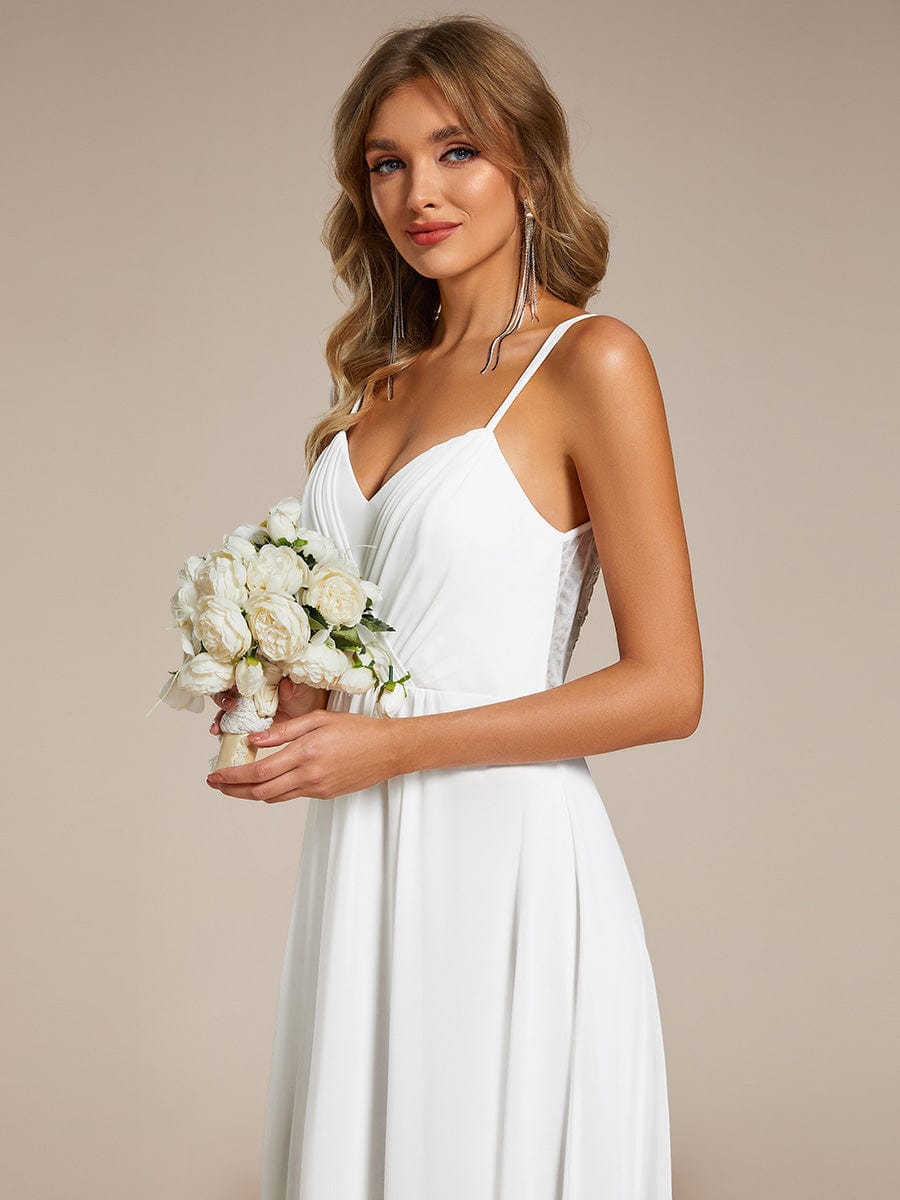 Chiffon and Lace Open Back Bridesmaid Dress with Spaghetti Straps #color_White