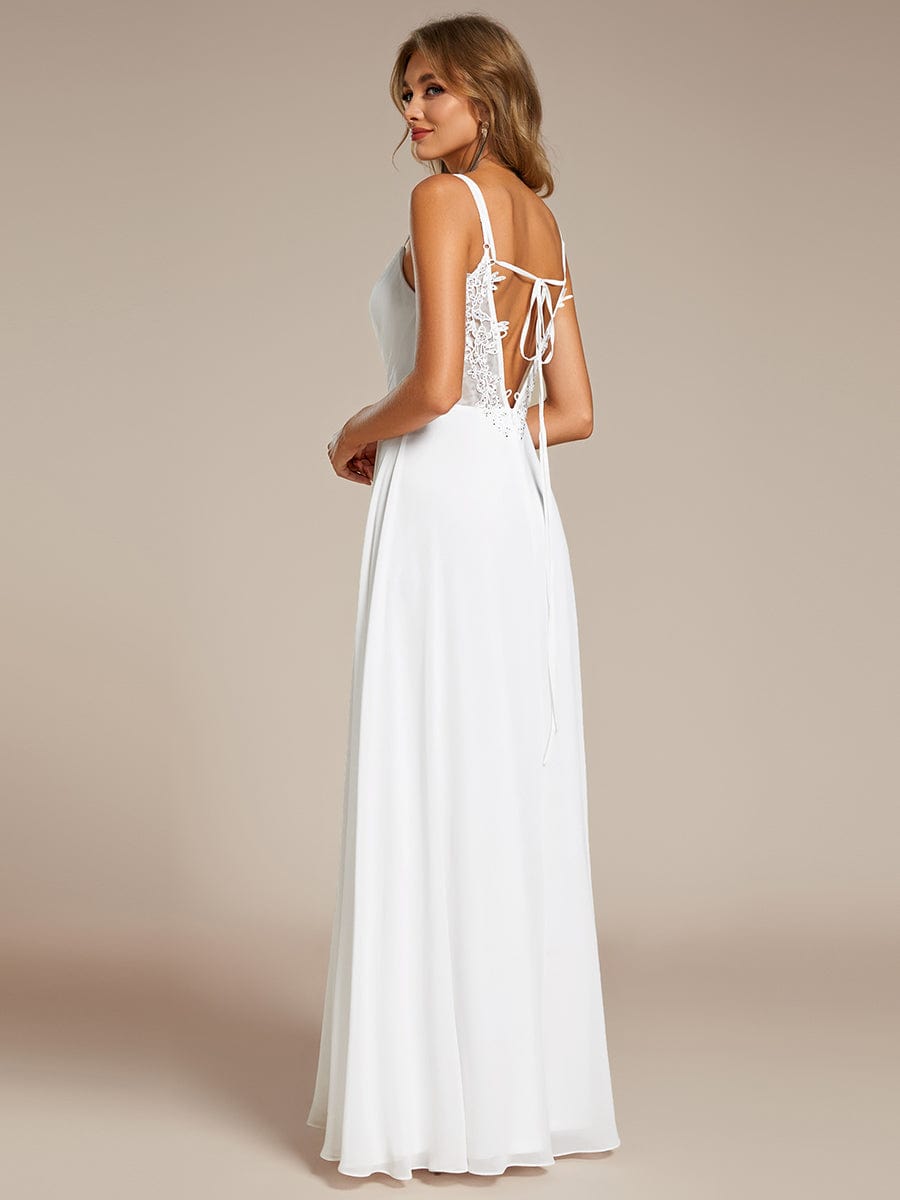 Chiffon and Lace Open Back Bridesmaid Dress with Spaghetti Straps #color_White