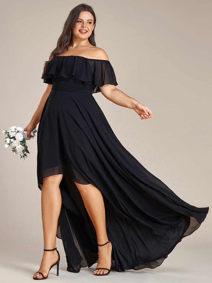 Lace Chiffon Long Dress with Open Back in Black #Color_Black