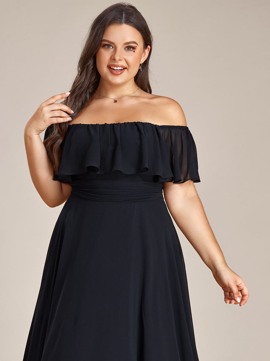 Lace Chiffon Long Dress with Open Back in Black #Color_Black