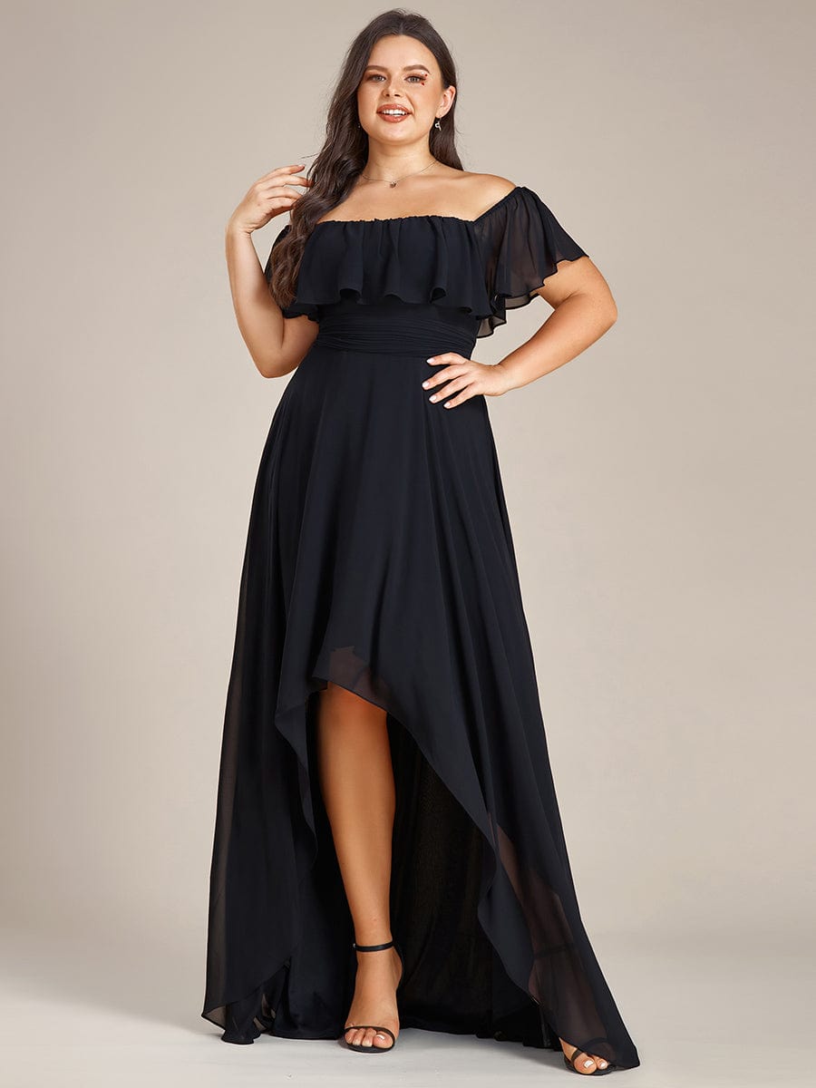 Lace Chiffon Long Dress with Open Back in Black #Color_Black