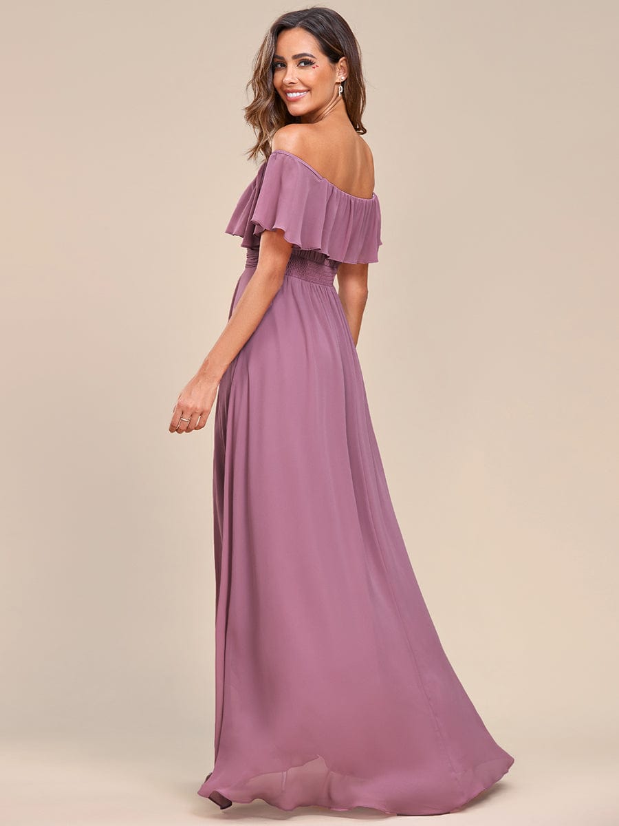 Lace Chiffon Long Bridesmaid Dress with Open Back #Color_Purple Orchid