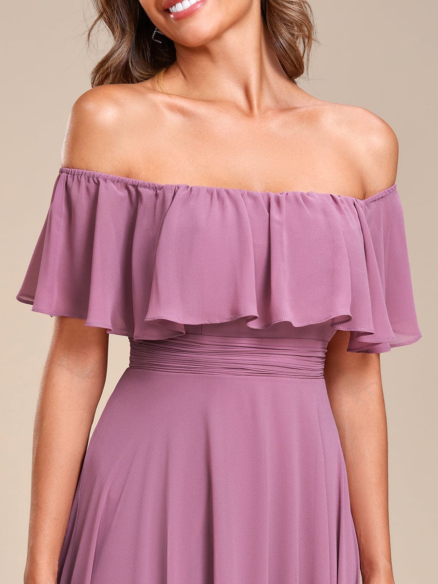 Lace Chiffon Long Bridesmaid Dress with Open Back #Color_Purple Orchid