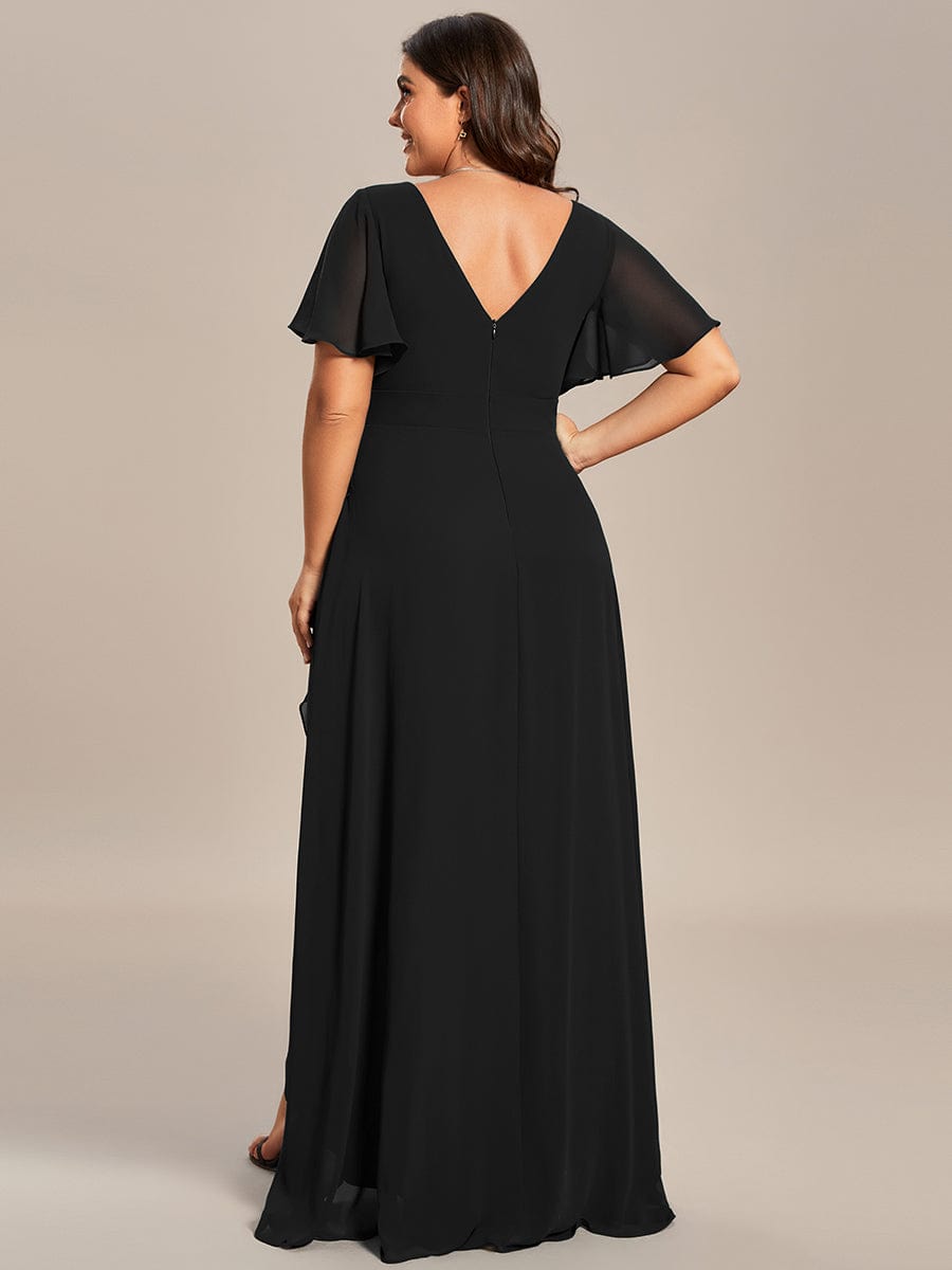 Charming Chiffon Bridesmaid Dress with Lotus Leaf Hemline #color_Black