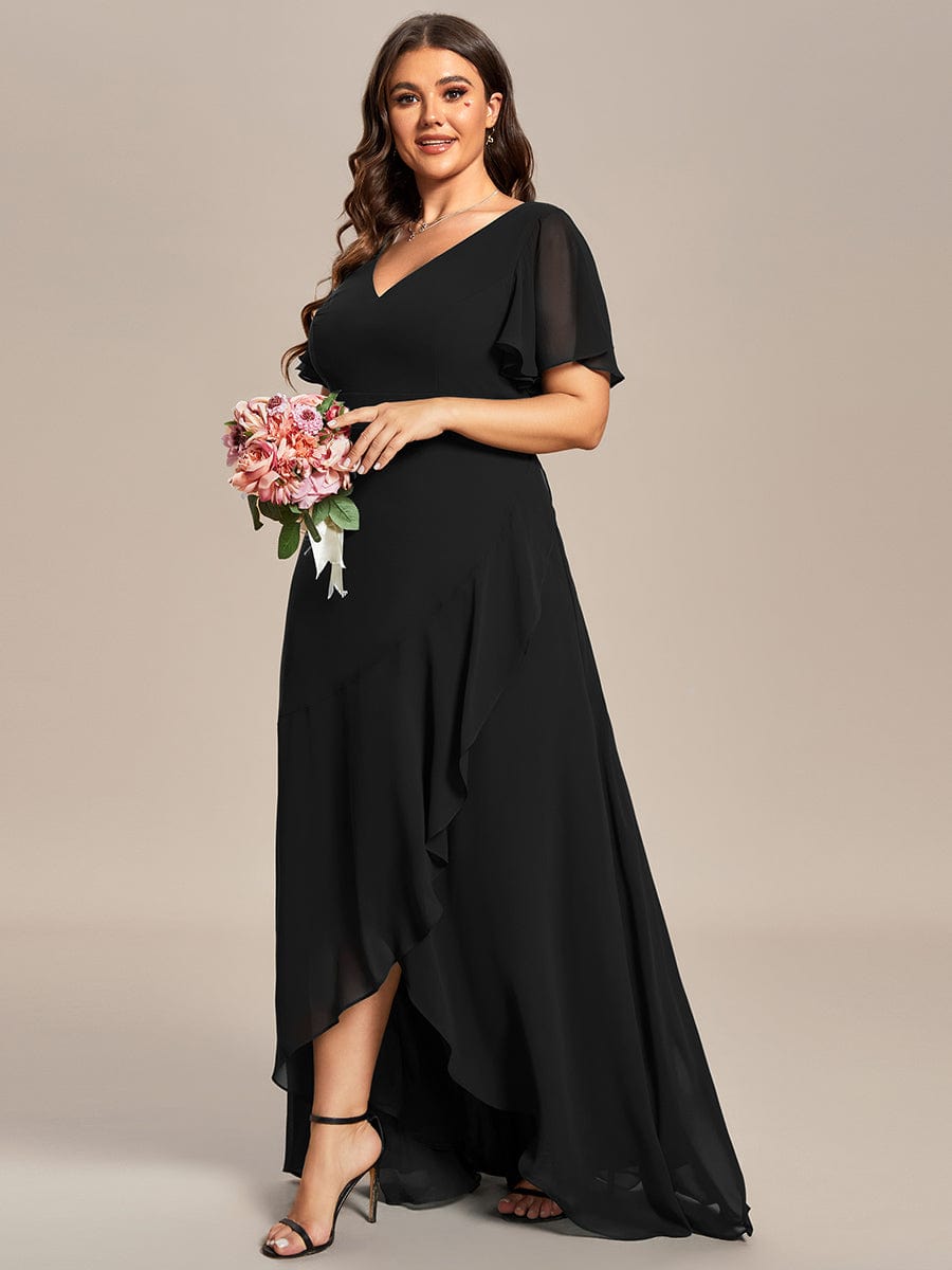 Charming Chiffon Bridesmaid Dress with Lotus Leaf Hemline #color_Black