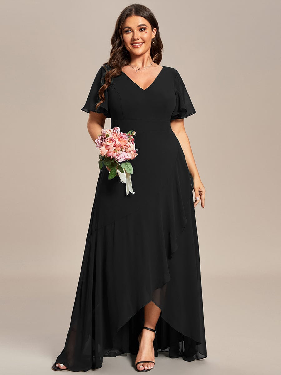 Charming Chiffon Bridesmaid Dress with Lotus Leaf Hemline #color_Black