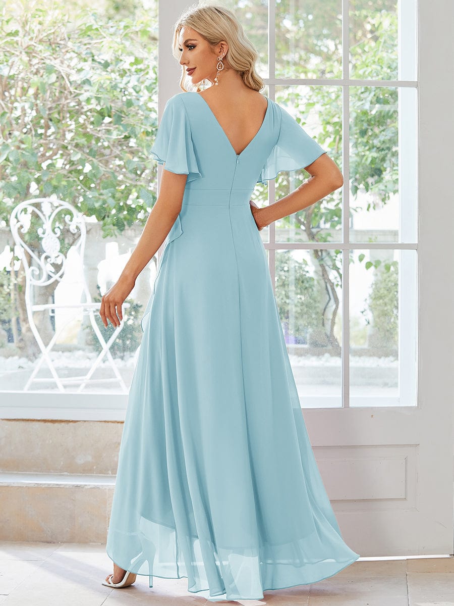 Charming Chiffon Bridesmaid Dress with Lotus Leaf Hemline #color_Sky Blue