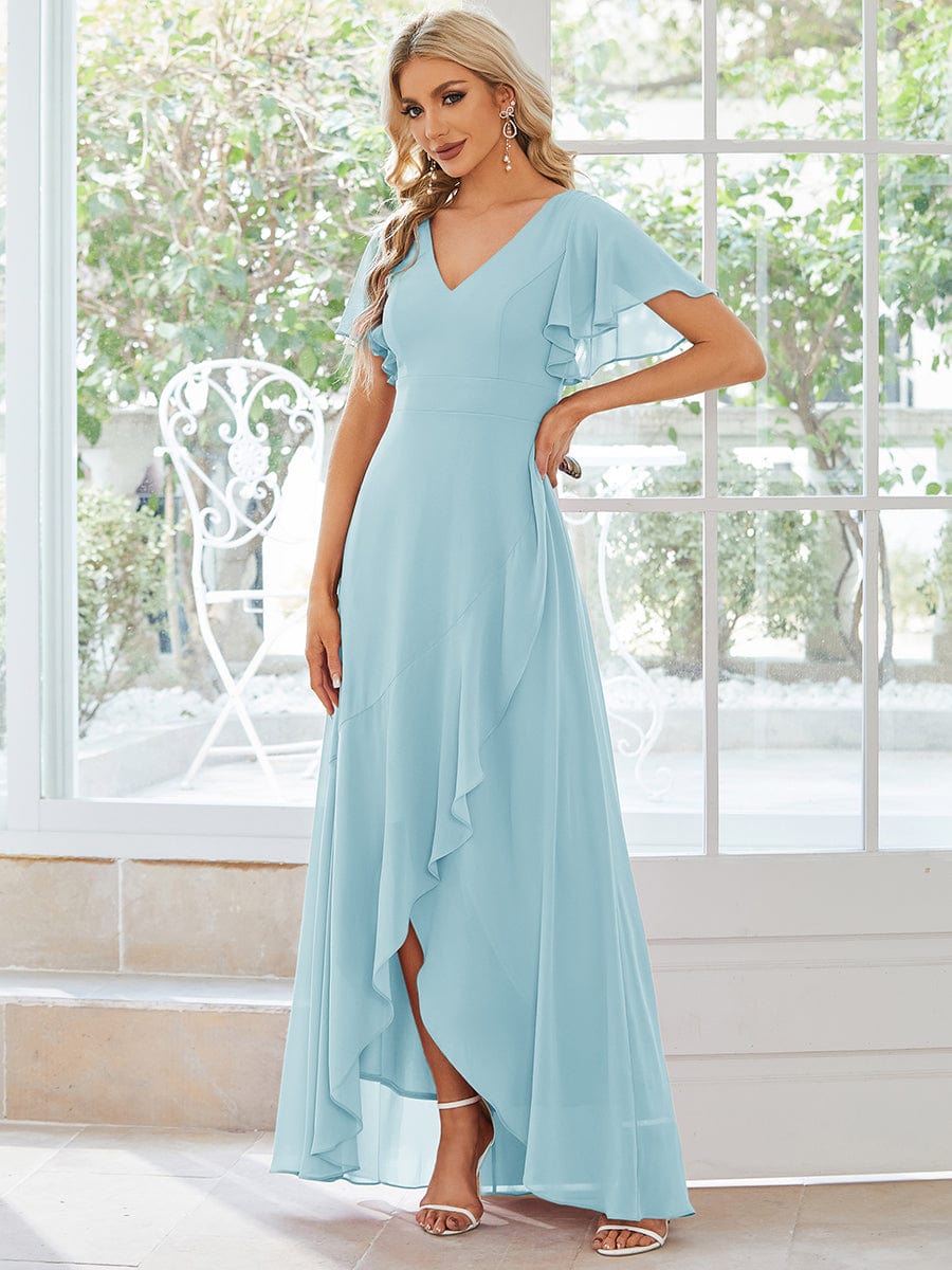 Charming Chiffon Bridesmaid Dress with Lotus Leaf Hemline #color_Sky Blue