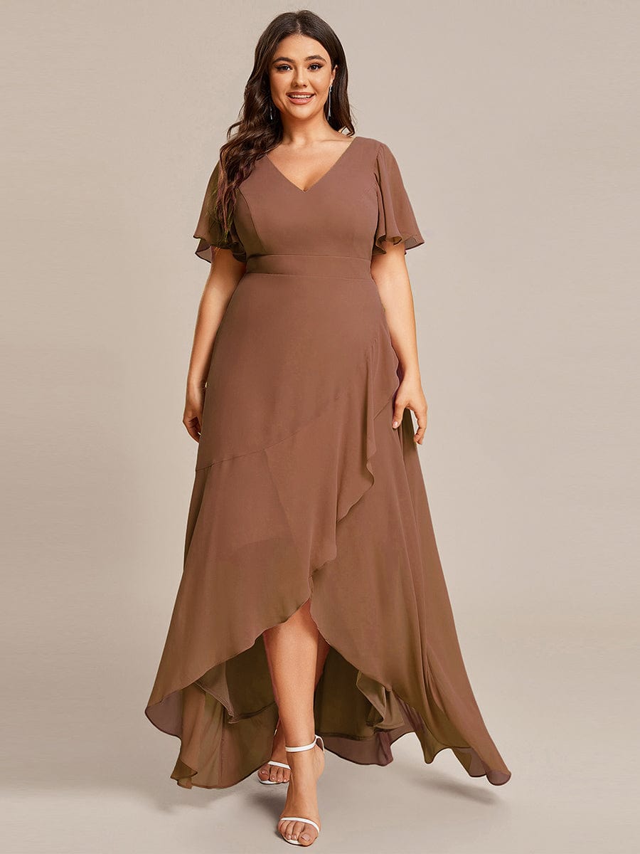 Custom Size Charming Chiffon Bridesmaid Dress with Lotus Leaf Hemline #color_Brown