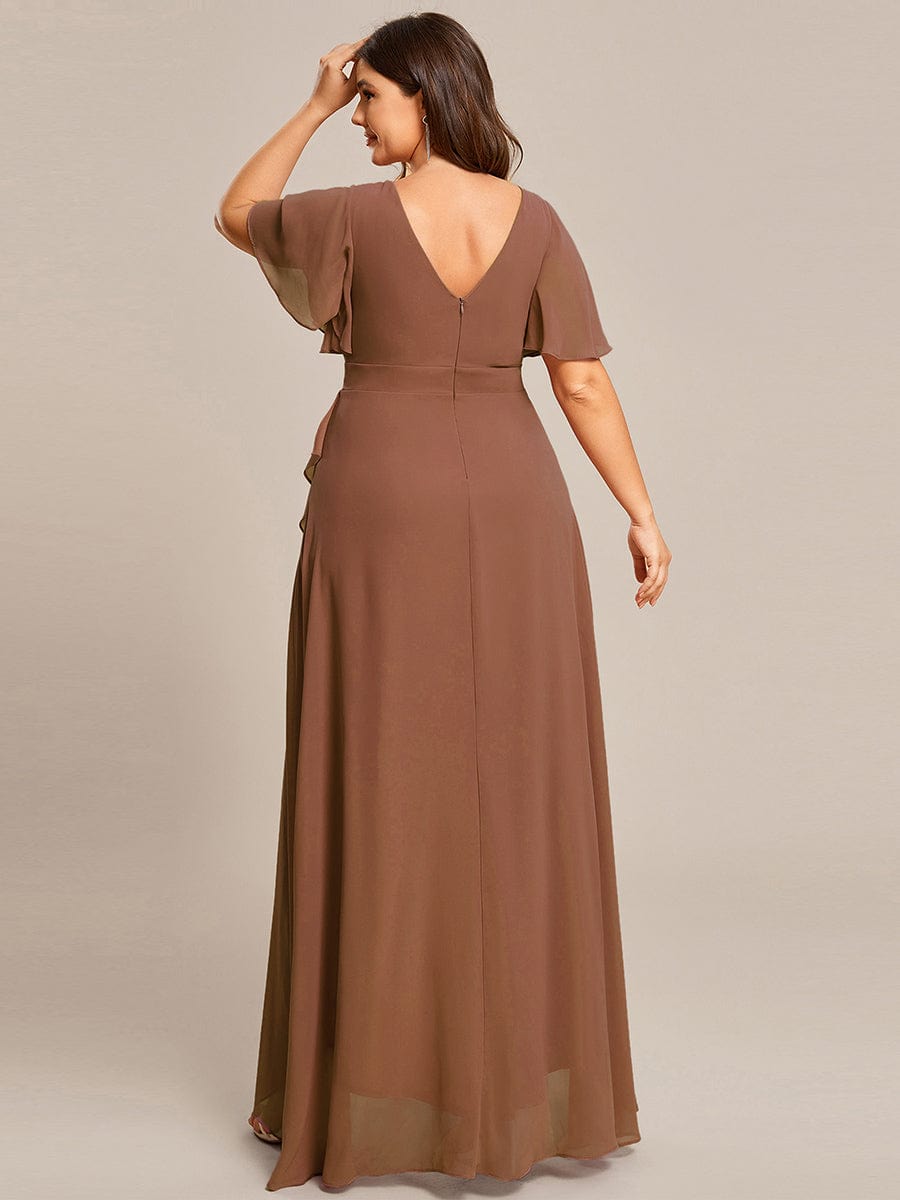 Custom Size Charming Chiffon Bridesmaid Dress with Lotus Leaf Hemline #color_Brown