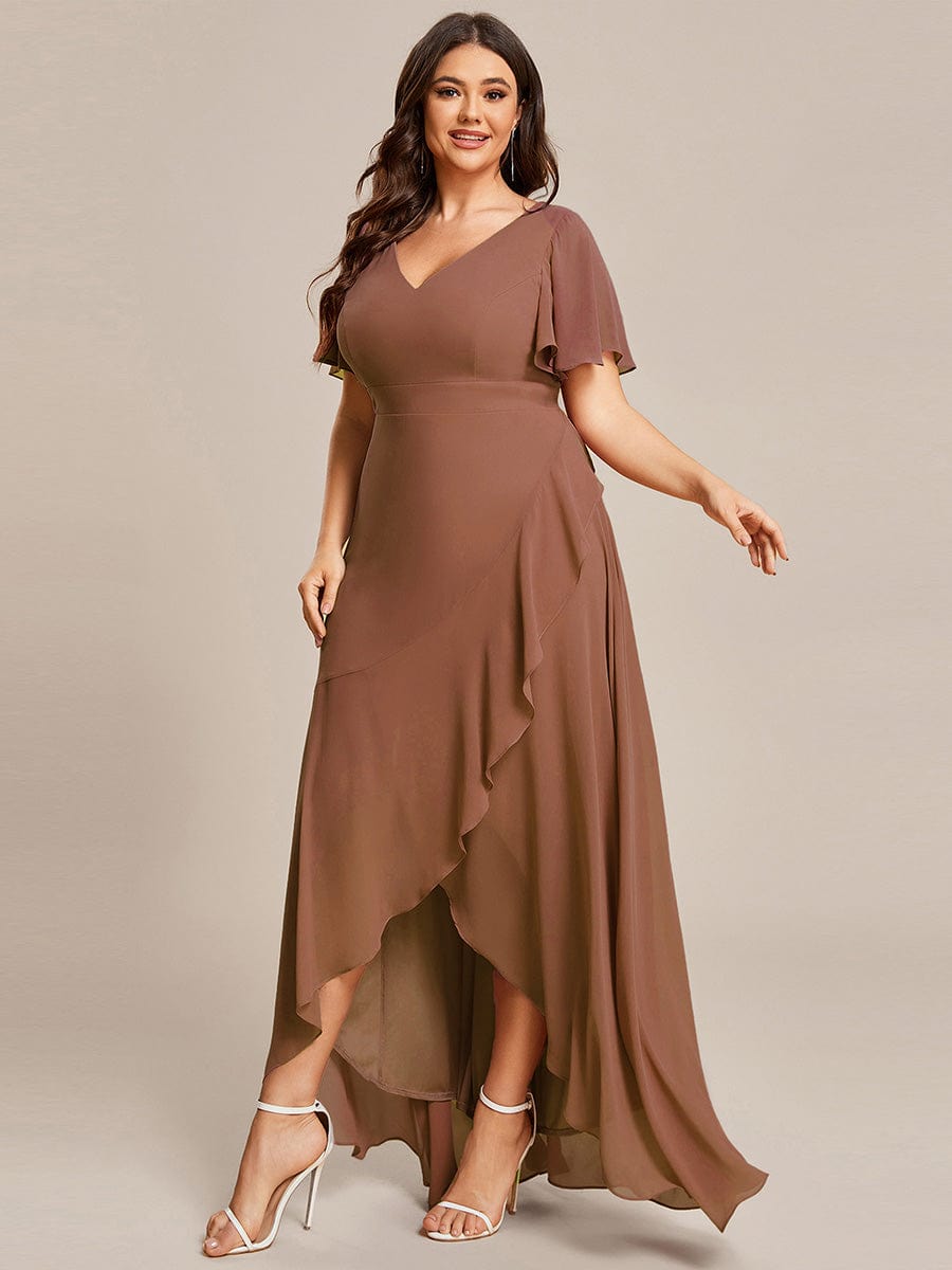 Custom Size Charming Chiffon Bridesmaid Dress with Lotus Leaf Hemline #color_Brown