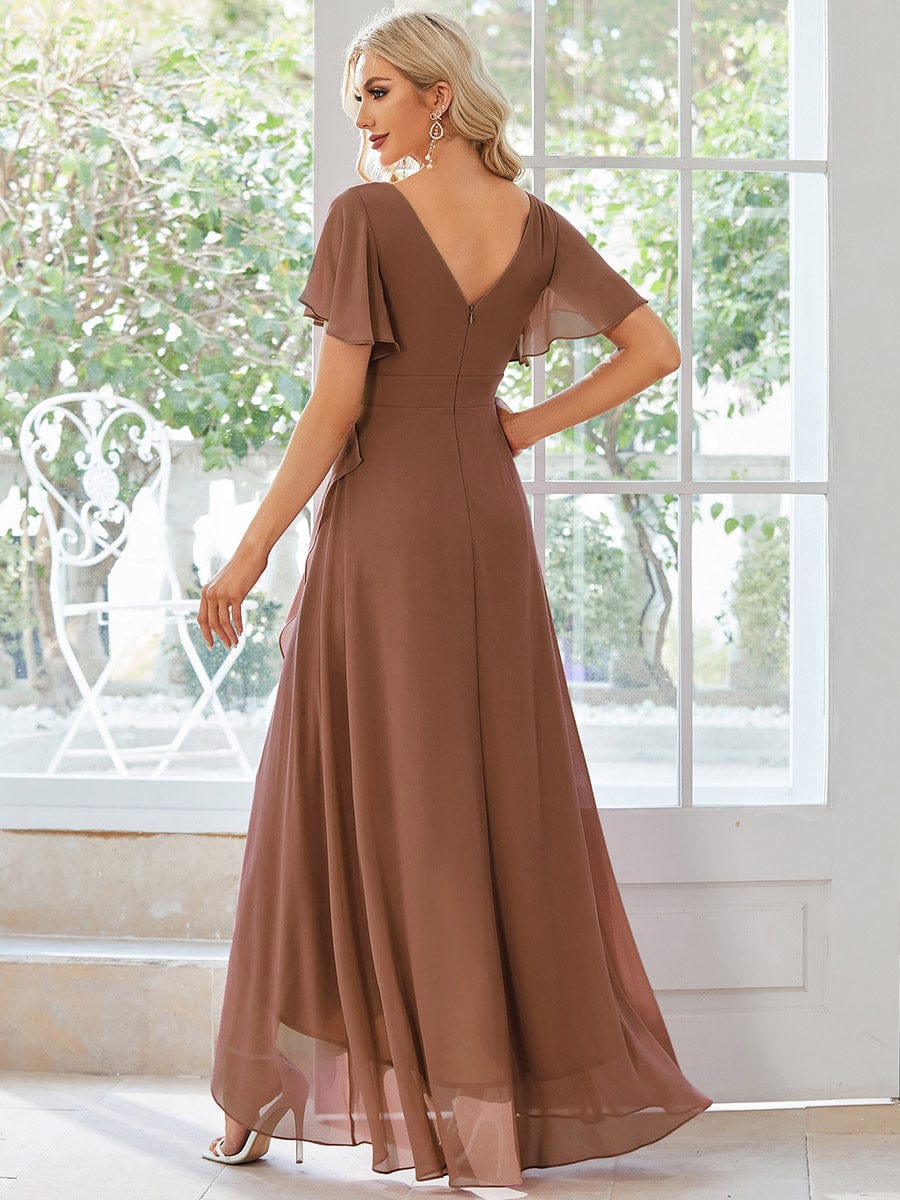 Custom Size Charming Chiffon Bridesmaid Dress with Lotus Leaf Hemline #color_Brown