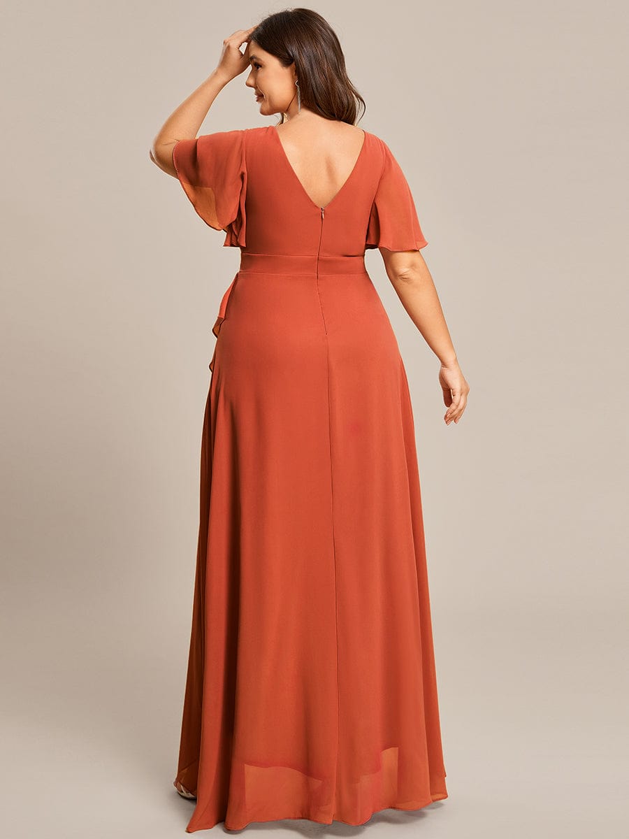 Charming Chiffon Bridesmaid Dress with Lotus Leaf Hemline #color_Burnt Orange