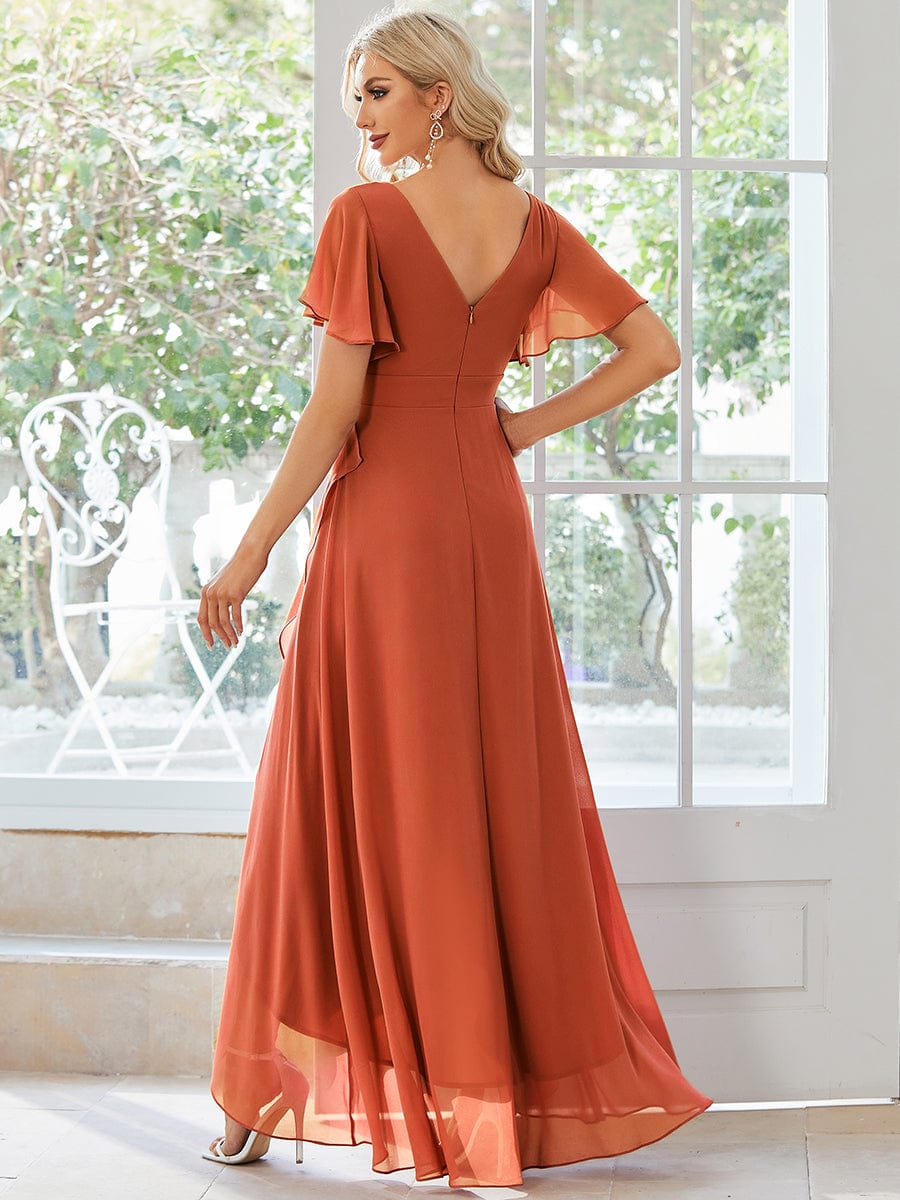 Charming Chiffon Bridesmaid Dress with Lotus Leaf Hemline #color_Burnt Orange