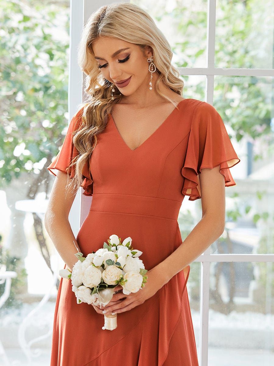 Charming Chiffon Bridesmaid Dress with Lotus Leaf Hemline #color_Burnt Orange