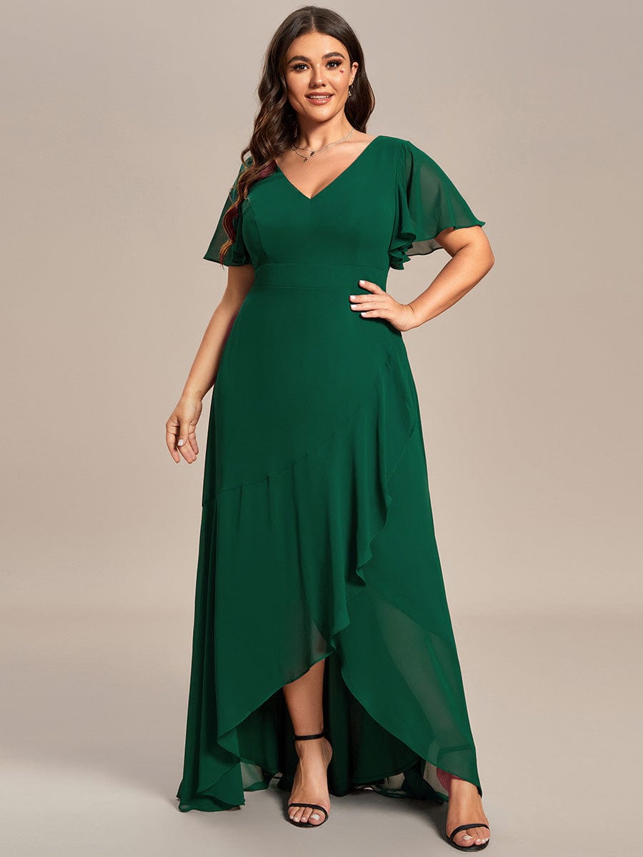 Charming Chiffon Bridesmaid Dress with Lotus Leaf Hemline #color_Dark Green