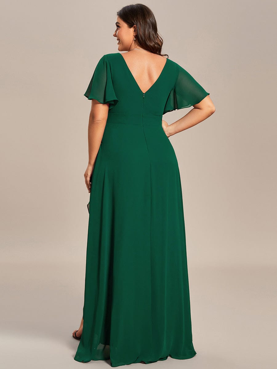 Charming Chiffon Bridesmaid Dress with Lotus Leaf Hemline #color_Dark Green