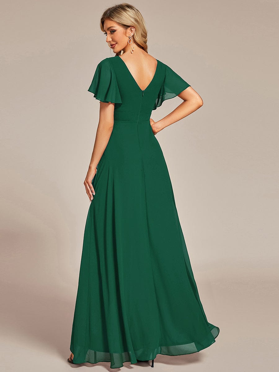 Charming Chiffon Bridesmaid Dress with Lotus Leaf Hemline #color_Dark Green