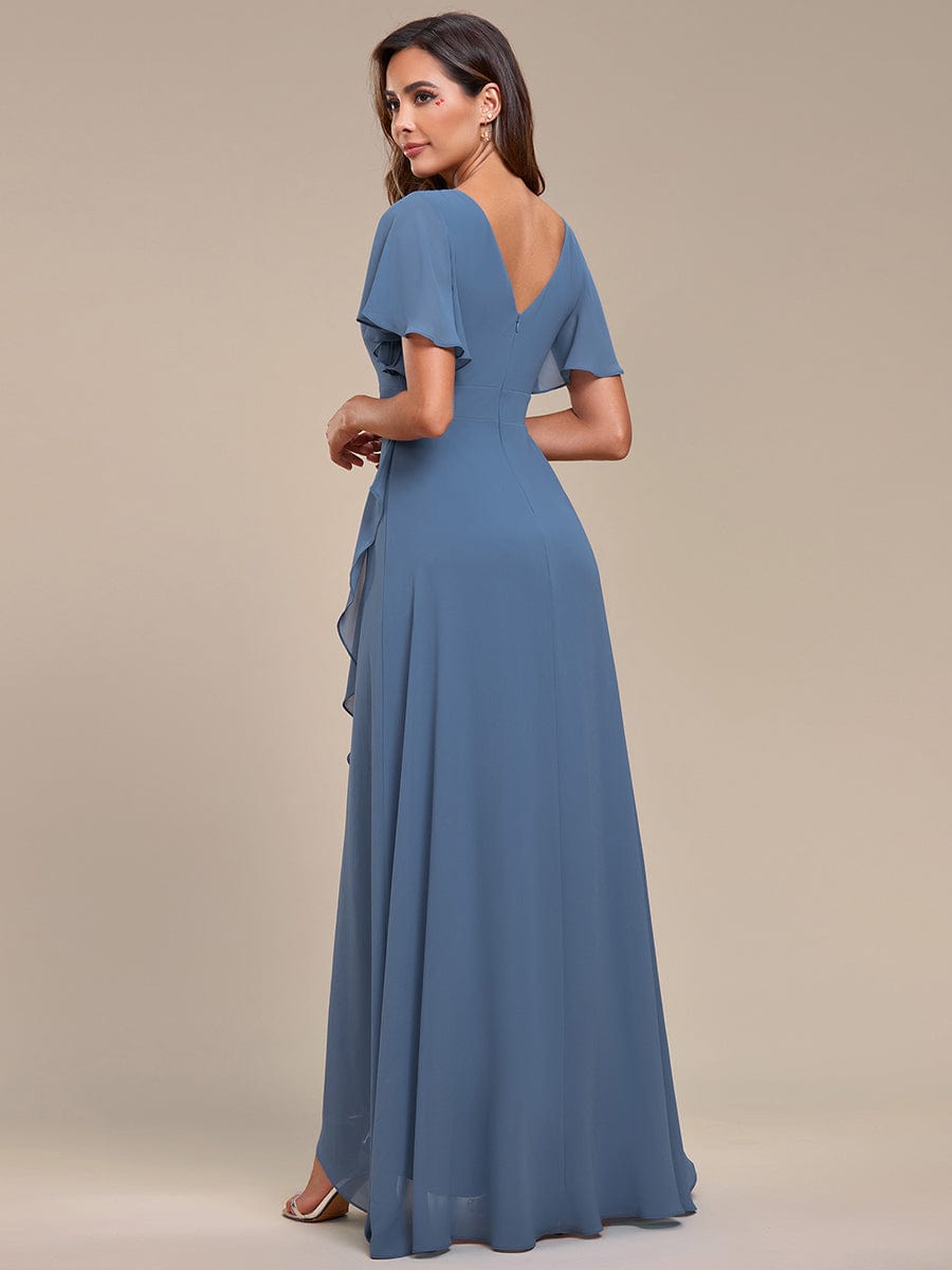 Charming Chiffon Bridesmaid Dress with Lotus Leaf Hemline #color_Dusty Blue