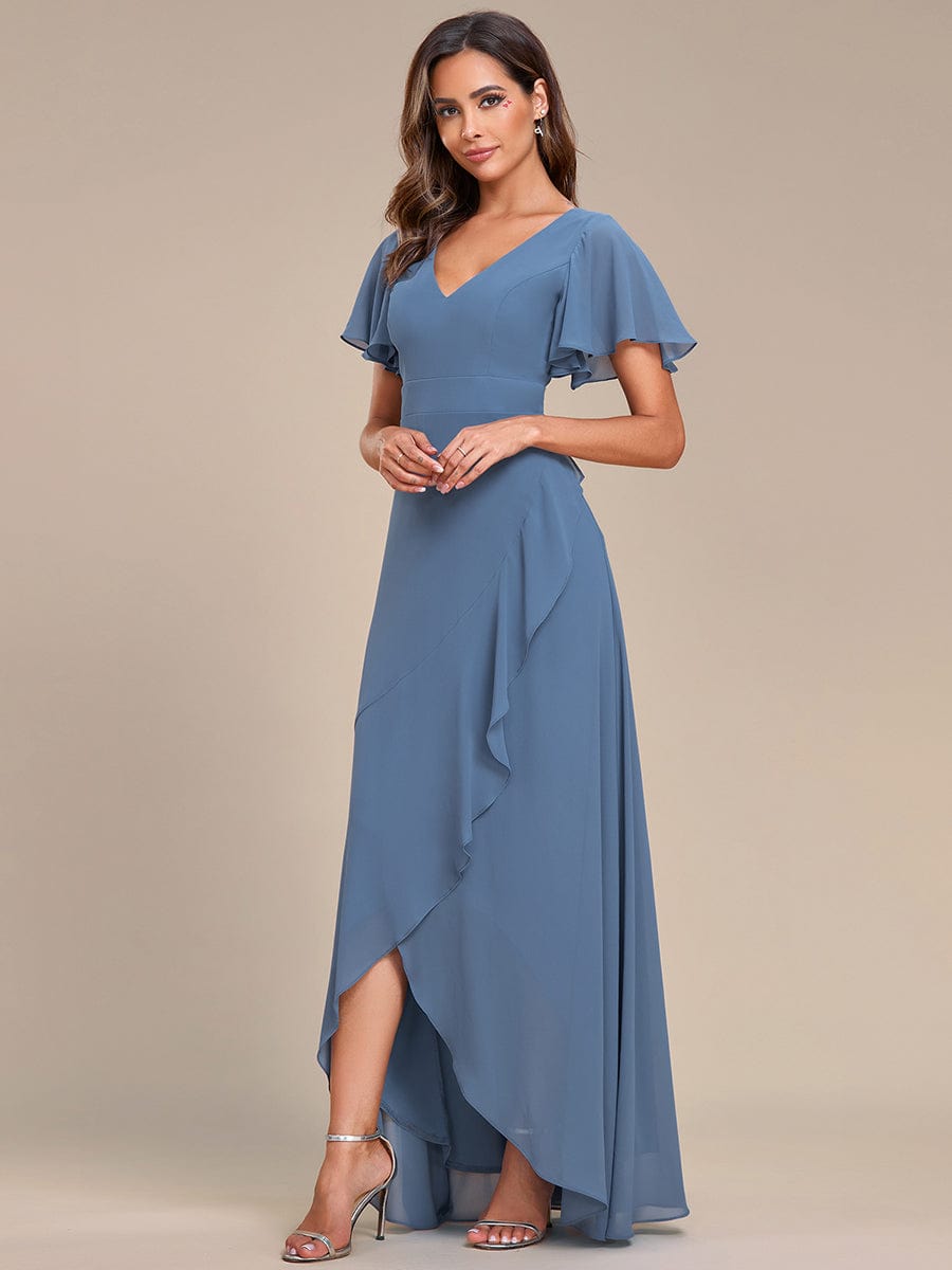 Charming Chiffon Bridesmaid Dress with Lotus Leaf Hemline #color_Dusty Blue