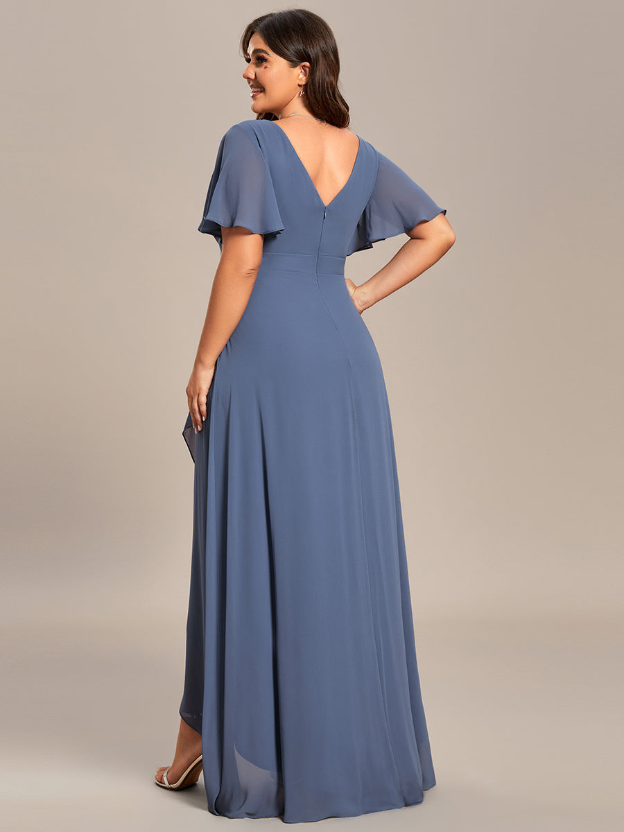 Charming Chiffon Bridesmaid Dress with Lotus Leaf Hemline in Dusty Blue #color_Dusty Blue