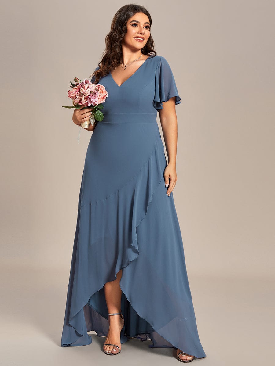 Charming Chiffon Bridesmaid Dress with Lotus Leaf Hemline #color_Dusty Blue