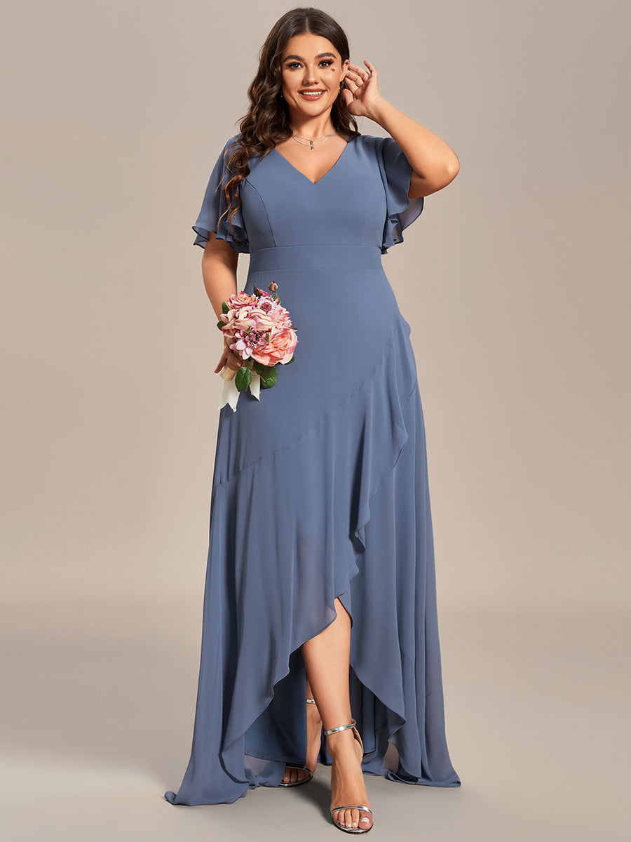 Charming Chiffon Bridesmaid Dress with Lotus Leaf Hemline in Dusty Blue #color_Dusty Blue