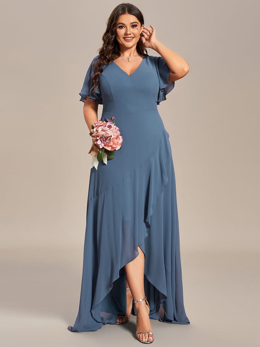 Charming Chiffon Bridesmaid Dress with Lotus Leaf Hemline #color_Dusty Blue