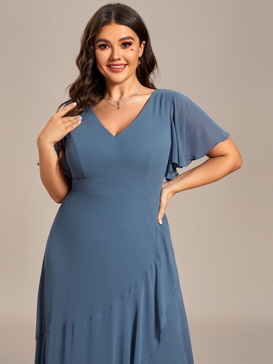 Charming Chiffon Bridesmaid Dress with Lotus Leaf Hemline #color_Dusty Blue