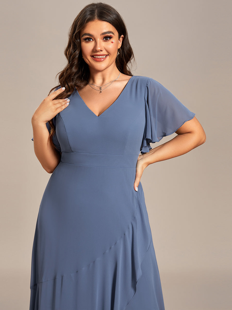 Charming Chiffon Bridesmaid Dress with Lotus Leaf Hemline in Dusty Blue #color_Dusty Blue