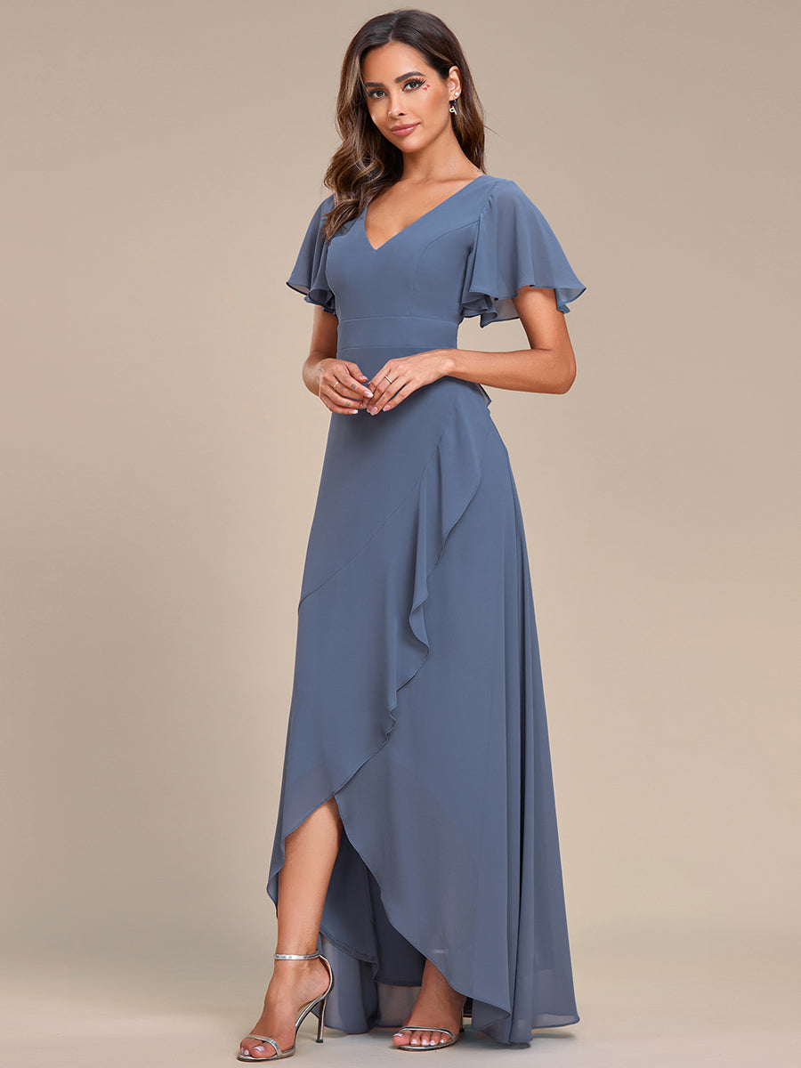 Charming Chiffon Bridesmaid Dress with Lotus Leaf Hemline in Dusty Blue #color_Dusty Blue