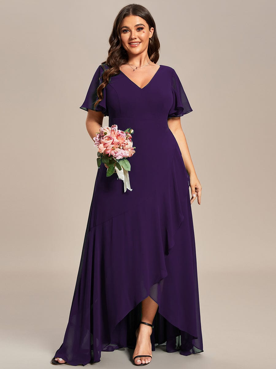 Charming Chiffon Bridesmaid Dress with Lotus Leaf Hemline #color_Dark Purple