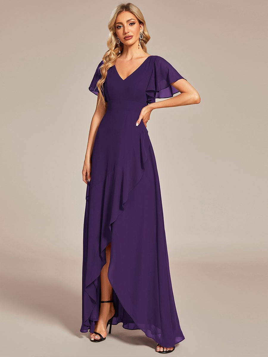 Charming Chiffon Bridesmaid Dress with Lotus Leaf Hemline #color_Dark Purple