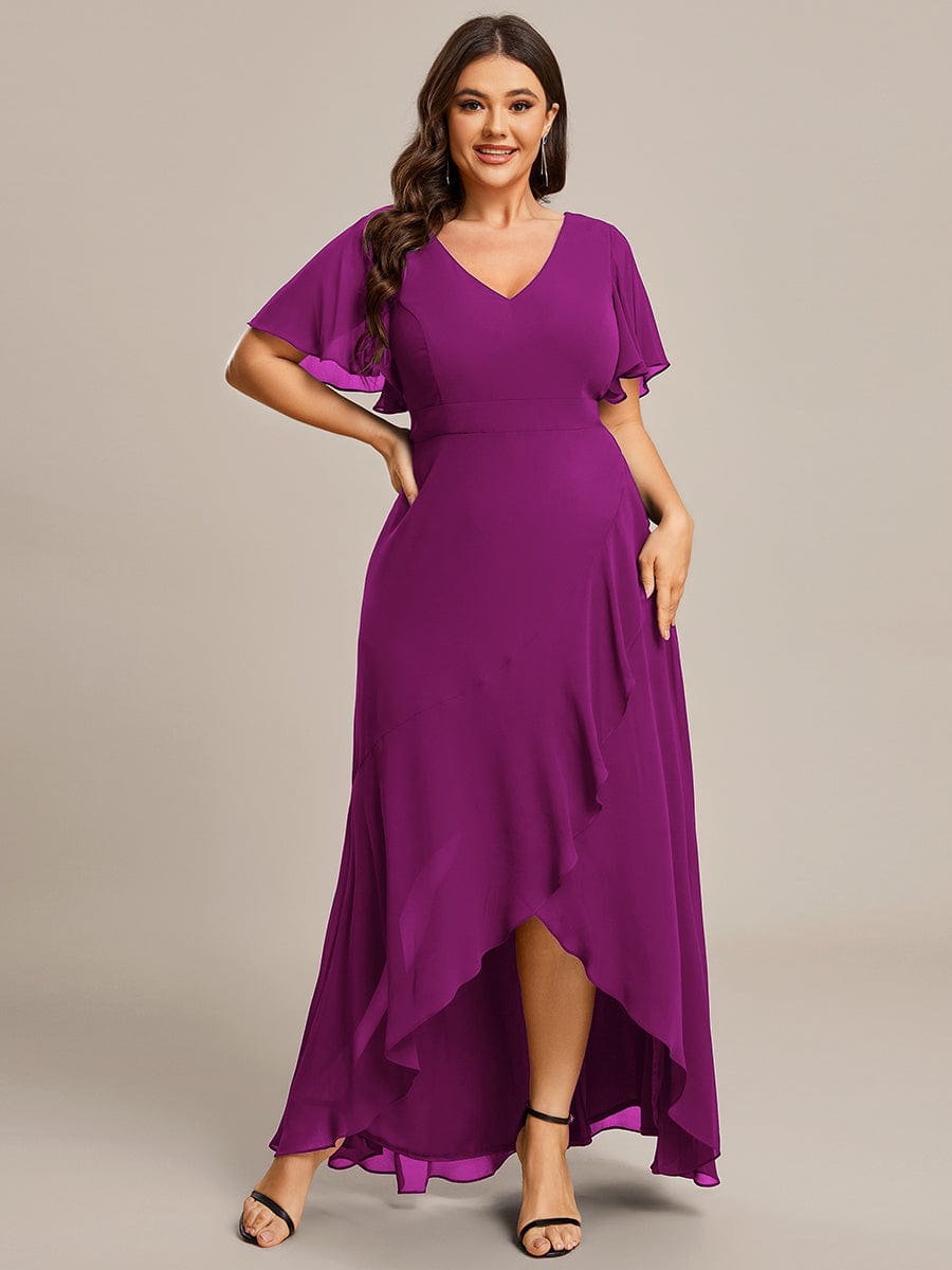 Charming Chiffon Bridesmaid Dress with Lotus Leaf Hemline #color_Fuchsia