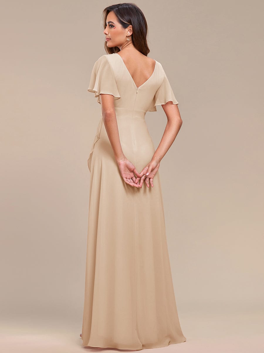 Charming Chiffon Bridesmaid Dress with Lotus Leaf Hemline #color_Gold