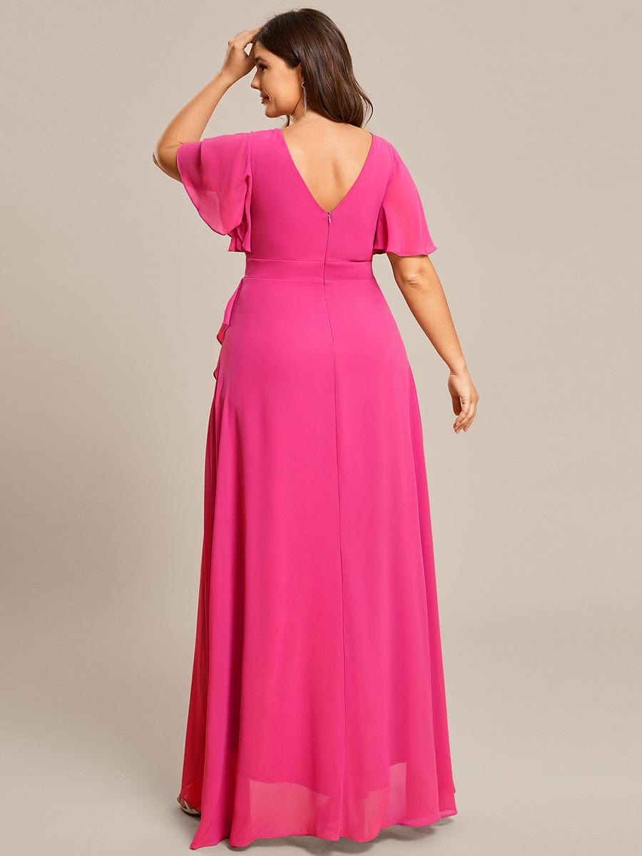 Charming Chiffon Bridesmaid Dress with Lotus Leaf Hemline #color_Hot Pink