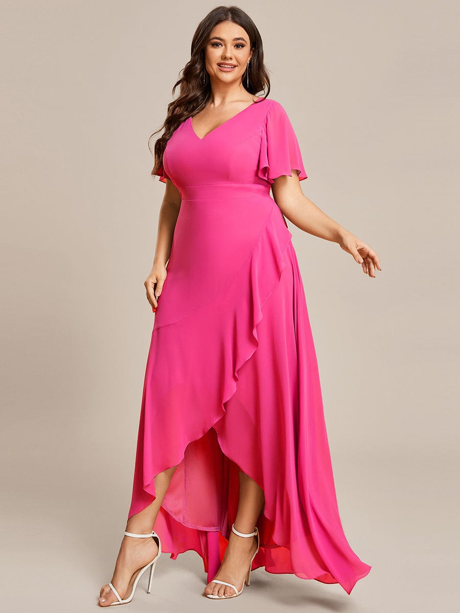 Charming Chiffon Bridesmaid Dress with Lotus Leaf Hemline #color_Hot Pink