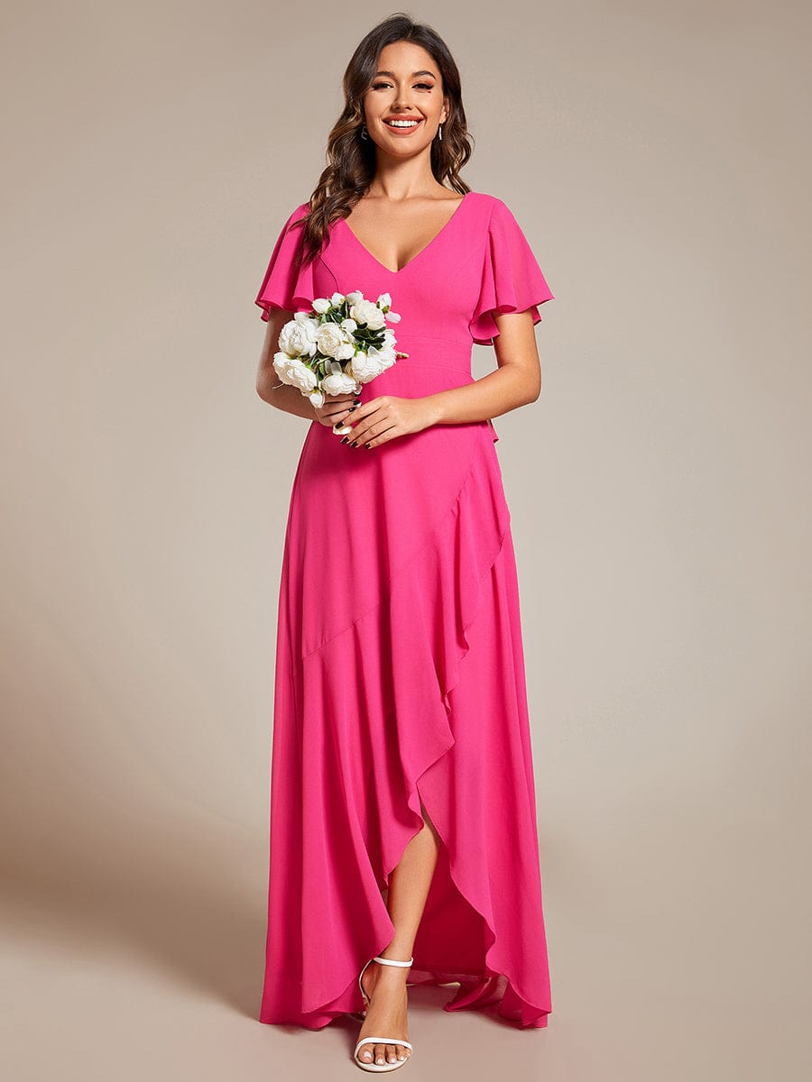 Charming Chiffon Bridesmaid Dress with Lotus Leaf Hemline #color_Hot Pink