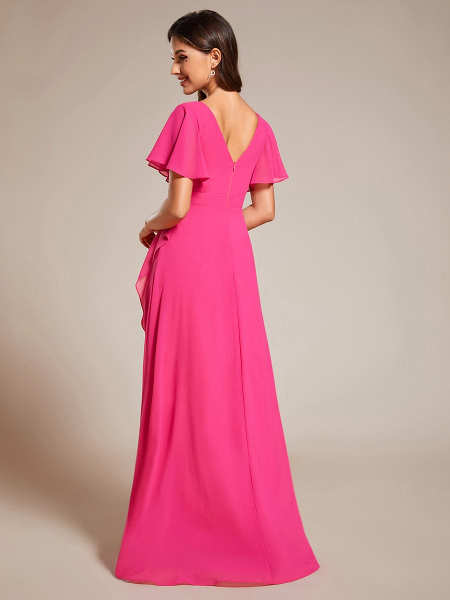 Charming Chiffon Bridesmaid Dress with Lotus Leaf Hemline #color_Hot Pink