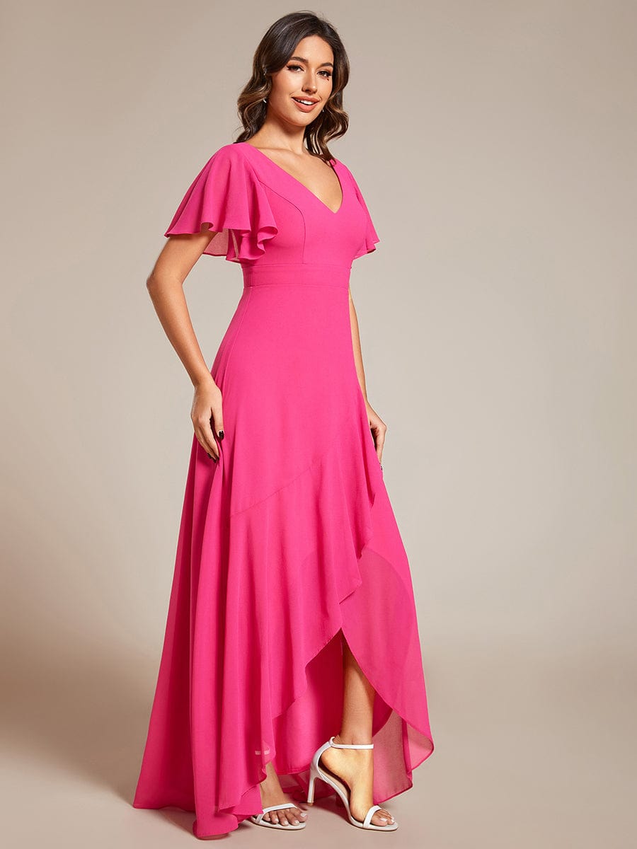 Charming Chiffon Bridesmaid Dress with Lotus Leaf Hemline #color_Hot Pink