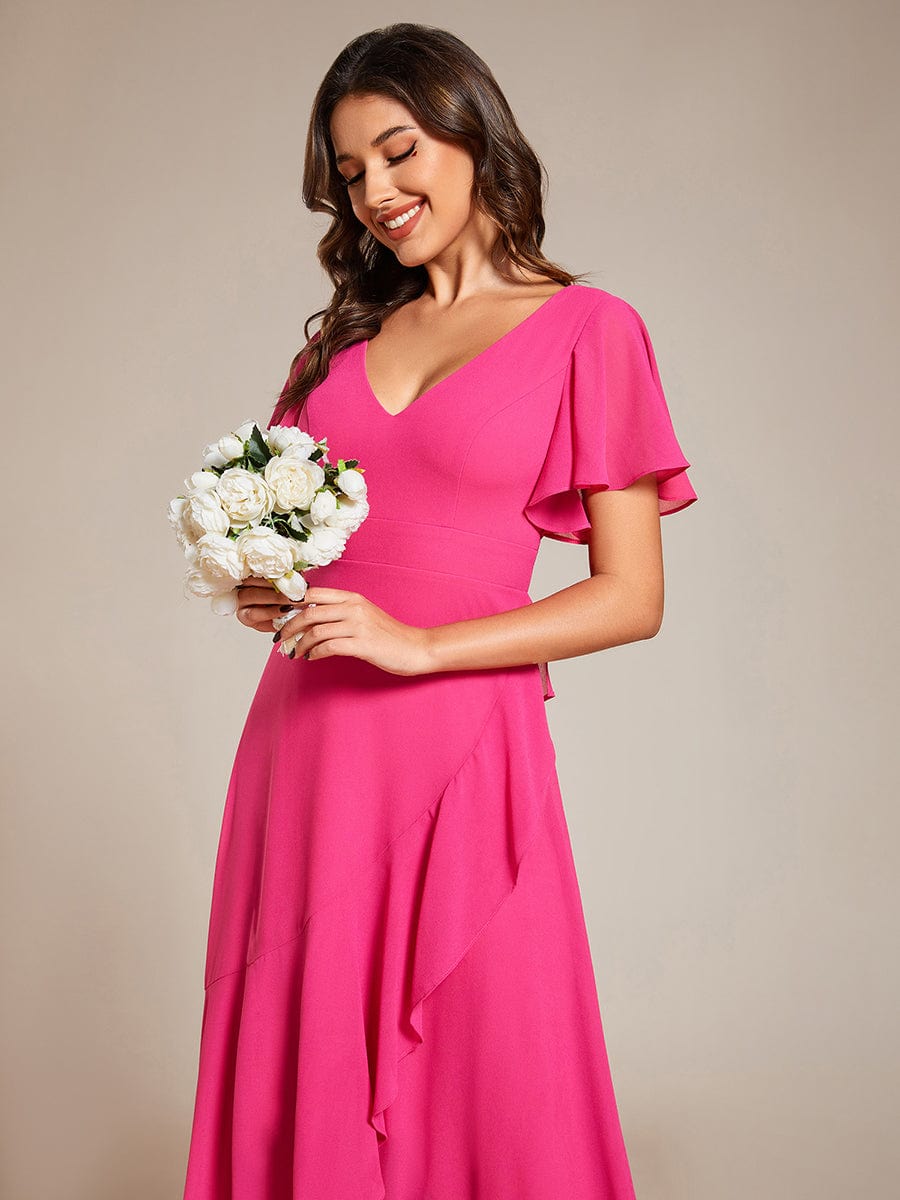 Charming Chiffon Bridesmaid Dress with Lotus Leaf Hemline #color_Hot Pink