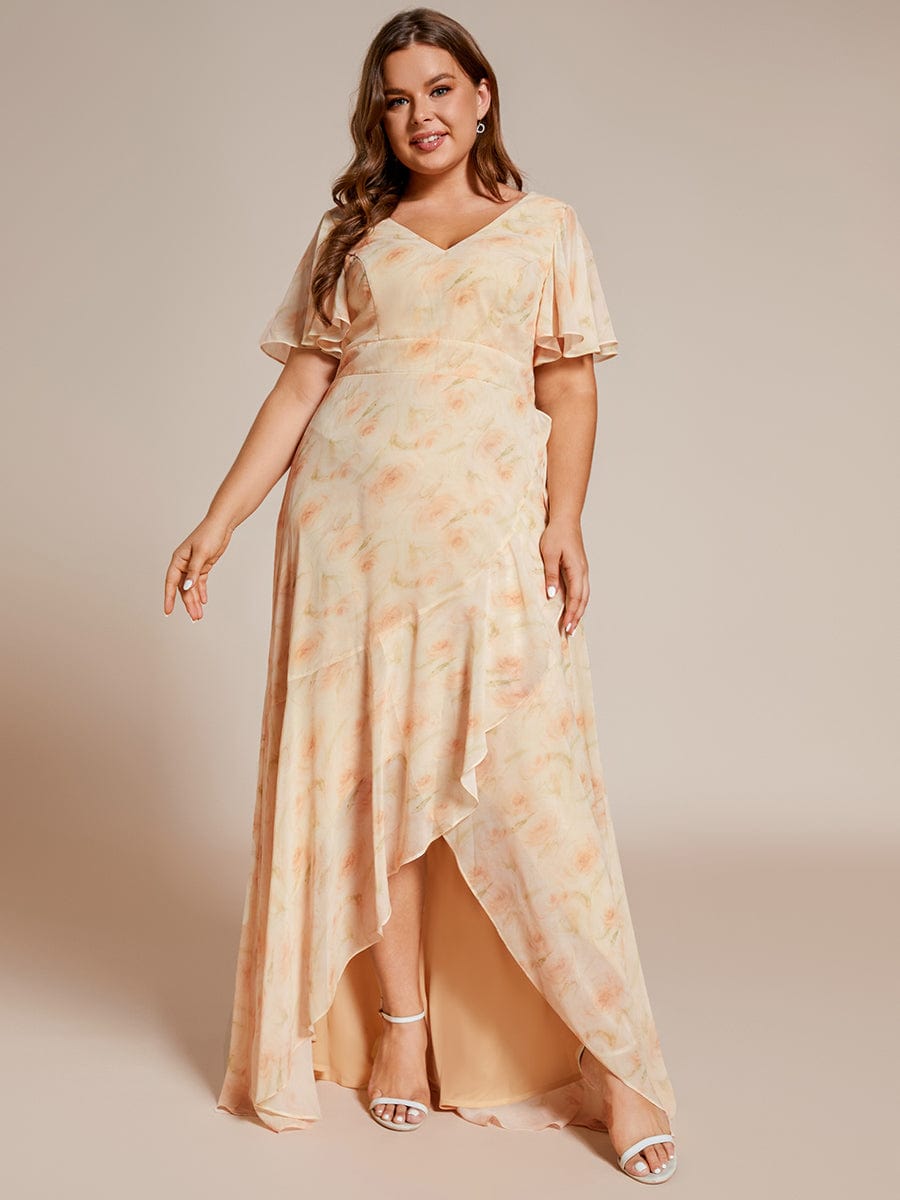 Plus Size Elegant Lotus Sleeves Chiffon Bridesmaid Dress #color_Golden Roses