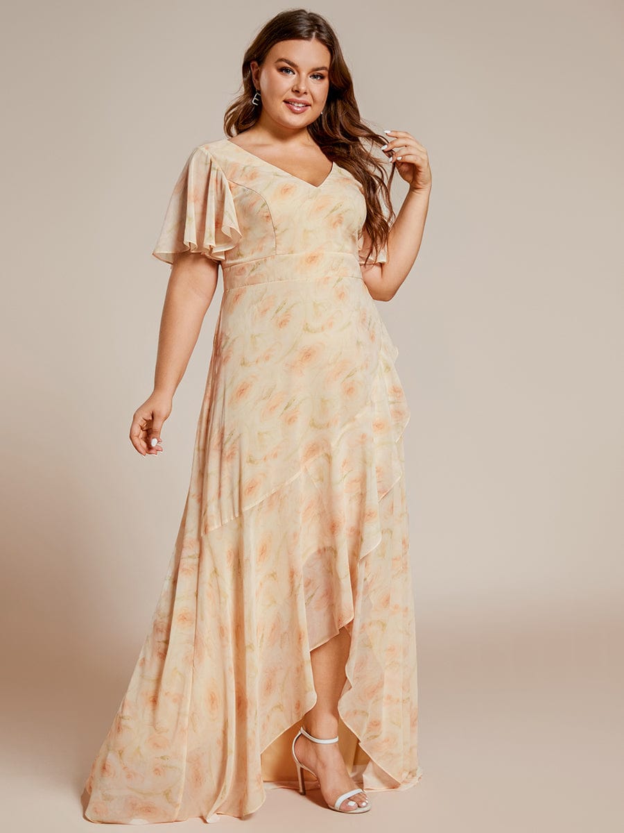 Plus Size Elegant Lotus Sleeves Chiffon Bridesmaid Dress #color_Golden Roses