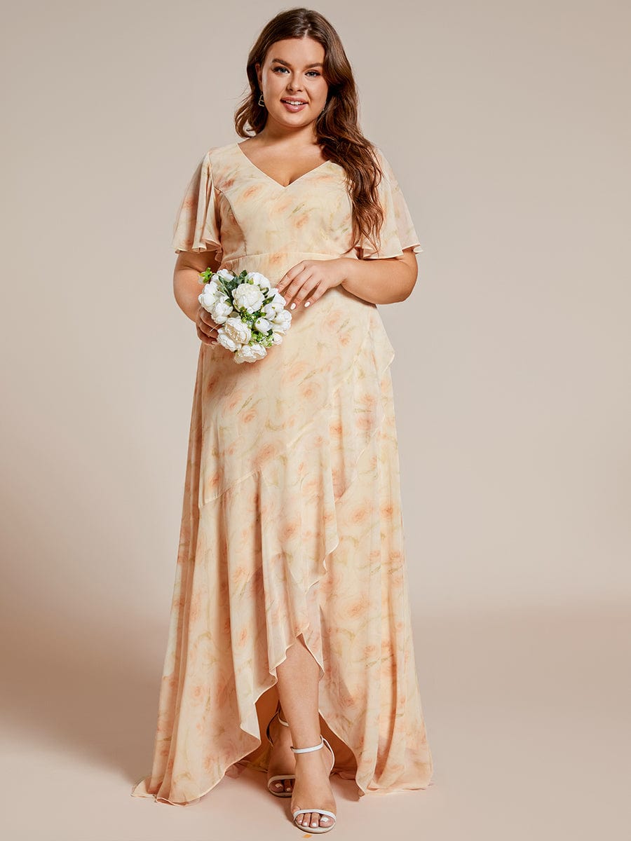 Plus Size Elegant Lotus Sleeves Chiffon Bridesmaid Dress #color_Golden Roses