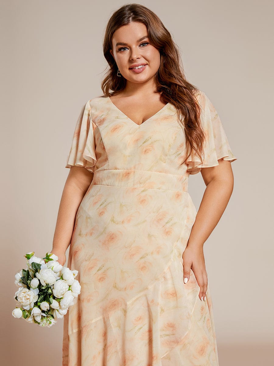 Plus Size Elegant Lotus Sleeves Chiffon Bridesmaid Dress #color_Golden Roses